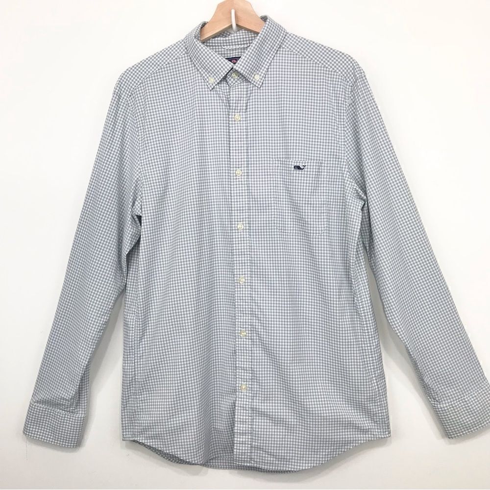 Vineyard Vines Performance Gray Gingham Classic Fit Button Down Tucker Shirt